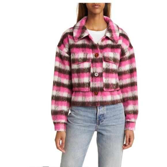 Vigoss Plaid Crop Shacket Jacket Pink Multi Women's Size Medium - Picture 1 of 15